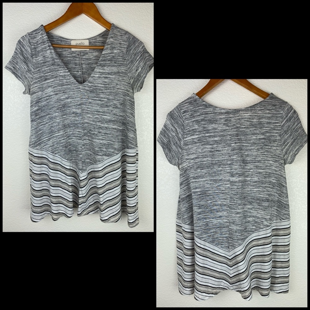 Anthro Puella Grey Space Dye Stripe Swing Tee - Picture 5 of 9